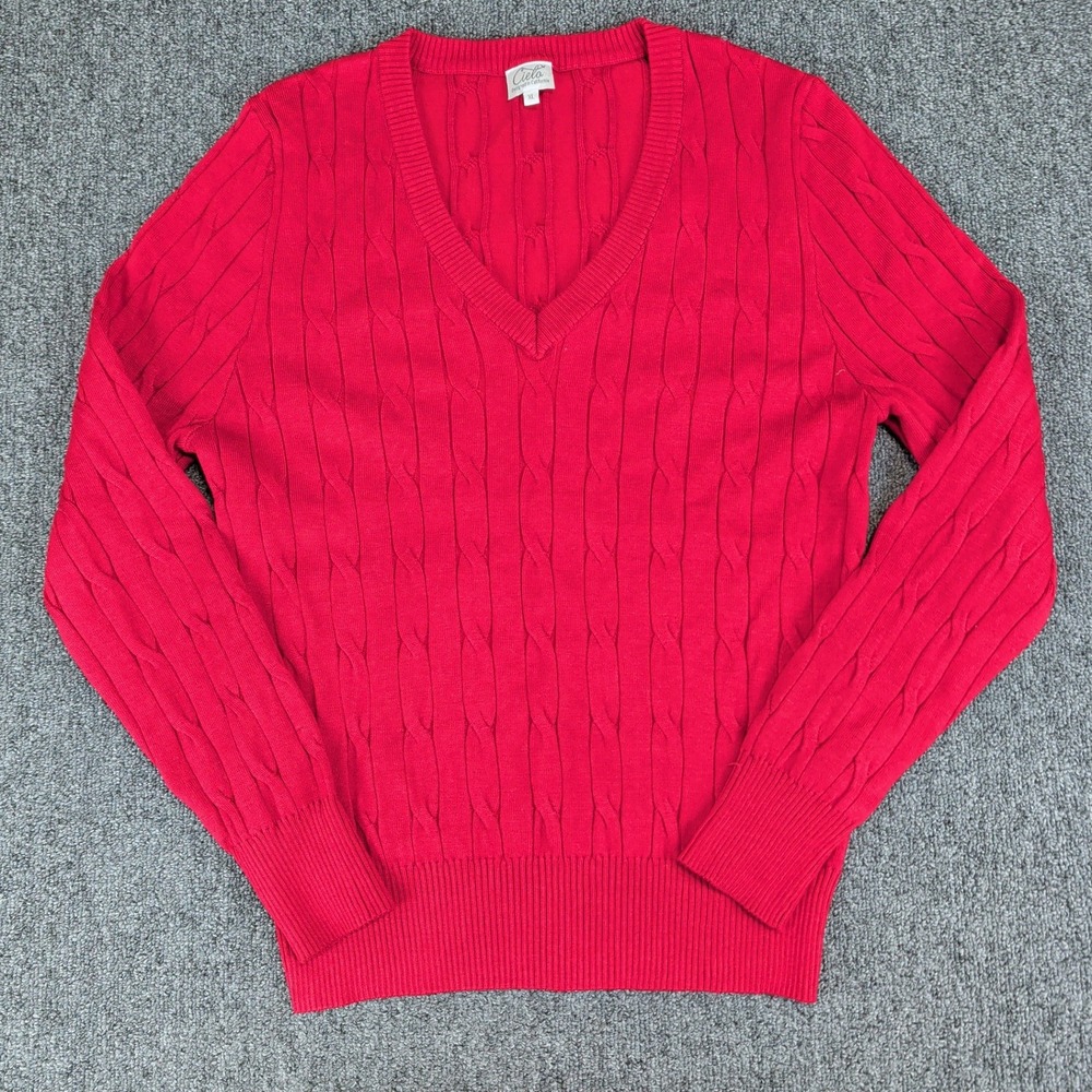 Cielo Preppy Cable Knit V-Neck Sweater Women XL Red Classic Academic Layering — photo 2